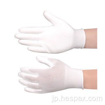 Hespax 13ゲージ白PU抗静止保護手袋